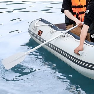 Bote Inflable, Bote Deportivo Transom para 6 Personas, con Suelo de Madera Marina y Banco de Aluminio Ajustable, Bote Inflable para Pesca de 1500 lbs, Remos de Aluminio, Bomba de Aire y Bolsa de T...