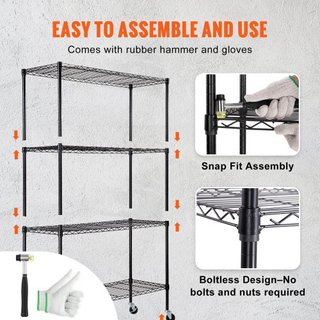 Unità di Stoccaggio su Ruote, Scaffale Regolabile a 4 Livelli, Capacità 700 lbs, Scaffali da Garage in Metallo Organizer Rack a Filo, Nero, 47.2" L x 17.7" P x 74" A per Cucina, Da...