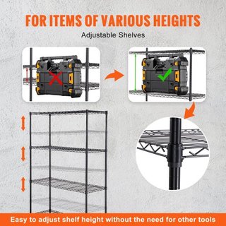 Unità di Stoccaggio su Ruote, Scaffale Regolabile a 4 Livelli, Capacità 700 lbs, Scaffali da Garage in Metallo Organizer Rack a Filo, Nero, 47.2" L x 17.7" P x 74" A per Cucina, Da...