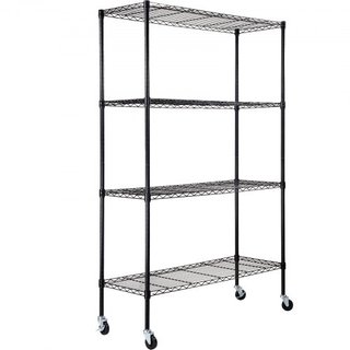 Unità di Stoccaggio su Ruote, Scaffale Regolabile a 4 Livelli, Capacità 700 lbs, Scaffali da Garage in Metallo Organizer Rack a Filo, Nero, 47.2" L x 17.7" P x 74" A per Cucina, Da...