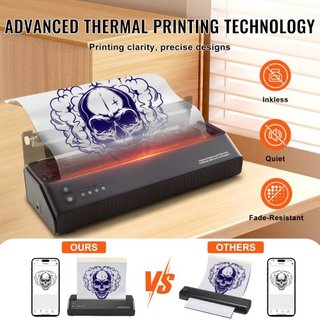Impresora de Plantillas de Tatuajes, Impresora de Plantillas de Tatuajes Inalámbrica Bluetooth con 10 Piezas de Papel de Transferencia y Bolsa de Tela, Impresora de Tatuajes Portátil para Teléfono...