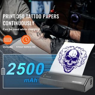 Impresora de Plantillas de Tatuajes, Impresora de Plantillas de Tatuajes Inalámbrica Bluetooth con 10 Piezas de Papel de Transferencia y Bolsa de Tela, Impresora de Tatuajes Portátil para Teléfono...