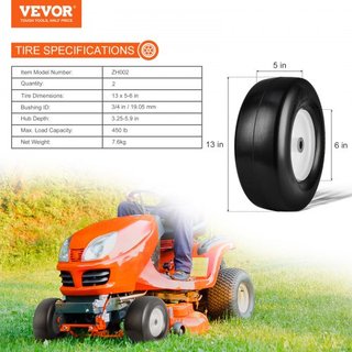 Neumáticos de Cortacésped con Llanta, Neumáticos de Tractor Tubeless 13x5-6", Conjunto de Rueda y Neumático de 2 Paquetes, Neumáticos de PU Sin Pinchazos, Hub Centrado de 3.25"-5.9", Tamaño de Buj...