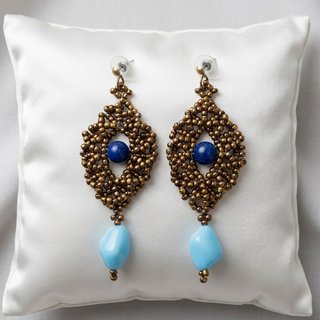 Orecchini bronzo gemme magnesite lapislazzuli boho
