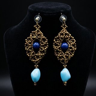 Orecchini bronzo gemme magnesite lapislazzuli boho