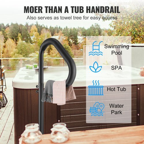 Pasamanos para Jacuzzi, Pasamanos Lateral de Spa Rotatable 360 con Altura Ajustable de 88.9-144.8 cm, Pasamanos de Aluminio a Prueba de Óxido para Escalera de Spa con Base de Montaje Deslizante pa...