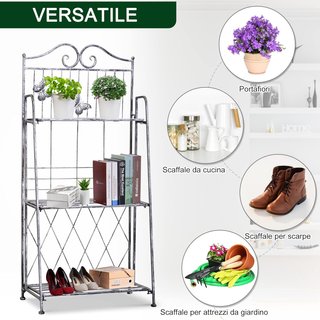 Scaffale Portavasi Pieghevole a 3 Livelli per Giardino Balcone, Metallo, Argento, 44X25X96 Cm