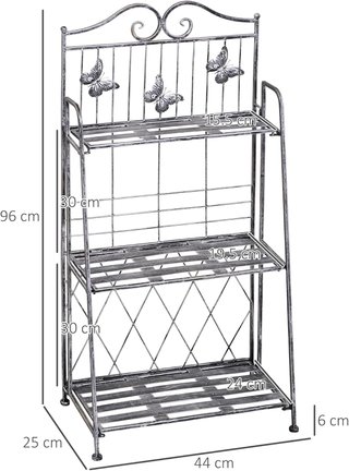 Scaffale Portavasi Pieghevole a 3 Livelli per Giardino Balcone, Metallo, Argento, 44X25X96 Cm