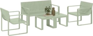 Set da Giardino 5 Pezzi con Divano, 2 Sedie e 2 Tavoli, Set Esterno in Polipropilene, Impermeabile e Resistente ai Raggi UV, Verde