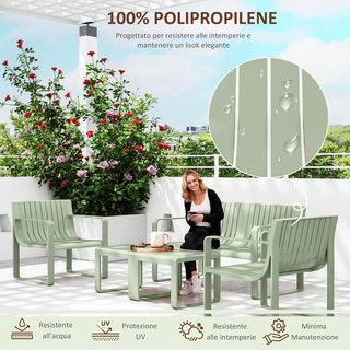 Set da Giardino 5 Pezzi con Divano, 2 Sedie e 2 Tavoli, Set Esterno in Polipropilene, Impermeabile e Resistente ai Raggi UV, Verde