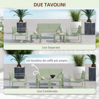 Set da Giardino 5 Pezzi con Divano, 2 Sedie e 2 Tavoli, Set Esterno in Polipropilene, Impermeabile e Resistente ai Raggi UV, Verde