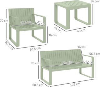 Set da Giardino 5 Pezzi con Divano, 2 Sedie e 2 Tavoli, Set Esterno in Polipropilene, Impermeabile e Resistente ai Raggi UV, Verde