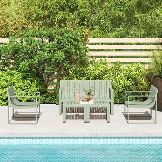 Set da Giardino 5 Pezzi con Divano, 2 Sedie e 2 Tavoli, Set Esterno in Polipropilene, Impermeabile e Resistente ai Raggi UV, Verde