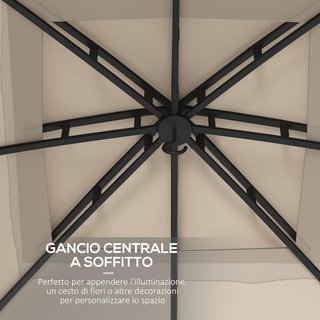 Gazebo da Giardino 3x3 m in Acciaio con Doppio Tetto, Mosche e Tende Incluse, Beige e Marrone