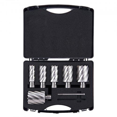 Juego de Cortadores Anulares, 6 piezas Brocas de Mag Drill con Mango Universal, 5.1 cm de Profundidad de Corte, Diámetro de Corte de 2.5 a 5.1 cm, Acero de Alta Velocidad M2AL, con 2 Pines Pilotos...