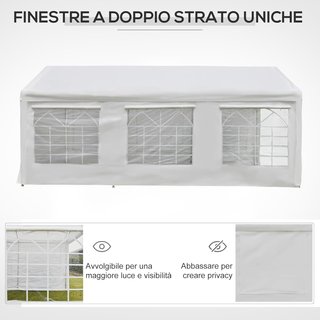 Gazebo da Giardino 6x3 M con Finestre Laterali, Tenda per Feste con 3 Camere, Porte con Cerniera e Rivestimento Anti UV, Bianco