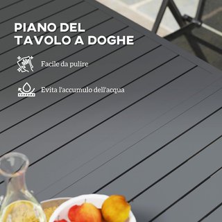 Mesa de Jardín Extensible para 6-8 Personas de 160/220X90X73 Cm, Mesa de Comedor Rectangular Extensible con Tablero de Listones de Aluminio, para Patio, Balcón, Terraza y Exterior, Gris