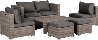 Set di Divani da Esterno in Rattan PE da 8 Pezzi, Set di Mobili da Giardino Salvaspazio con Poltrone, Tavoli e Pouf, Grigio