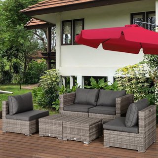 Set di Divani da Esterno in Rattan PE da 8 Pezzi, Set di Mobili da Giardino Salvaspazio con Poltrone, Tavoli e Pouf, Grigio