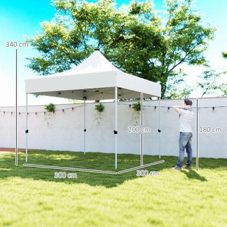 Gazebo Pieghevole 3x3 M Pop up con Altezza Regolabile su 3 Livelli con Luci LED Solari e Borsa da Trasporto, Gazebo da Esterno in Metallo e Oxford, UV50+, per Giardino, Feste, Campeggio, Bianco
