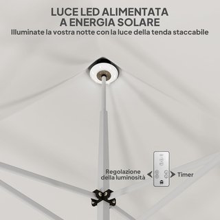 Gazebo Pieghevole 3x3 M Pop up con Altezza Regolabile su 3 Livelli con Luci LED Solari e Borsa da Trasporto, Gazebo da Esterno in Metallo e Oxford, UV50+, per Giardino, Feste, Campeggio, Bianco