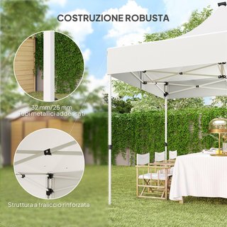 Gazebo Pieghevole 3x3 M Pop up con Altezza Regolabile su 3 Livelli con Luci LED Solari e Borsa da Trasporto, Gazebo da Esterno in Metallo e Oxford, UV50+, per Giardino, Feste, Campeggio, Bianco