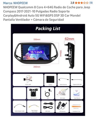 Radio Coche NHOPEEW 8 Core 4+64G Jeep Compass