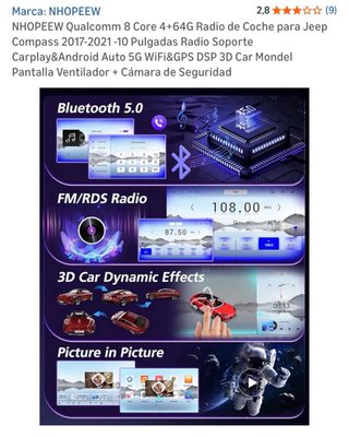Radio Coche NHOPEEW 8 Core 4+64G Jeep Compass