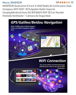 Radio Coche NHOPEEW 8 Core 4+64G Jeep Compass