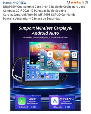 Radio Coche NHOPEEW 8 Core 4+64G Jeep Compass
