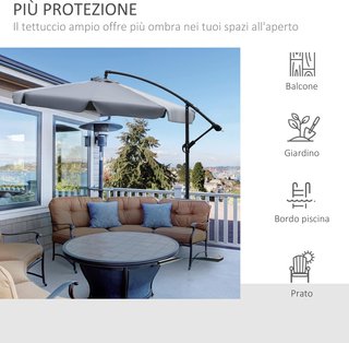 Ombrellone da Giardino 2,7x2,7M con Tetto Regolabile, Base a Croce, Ventilazioni, Manovella, Ombrellone Decentrato Inclinabile in Metallo e Poliestere, per Terrazza