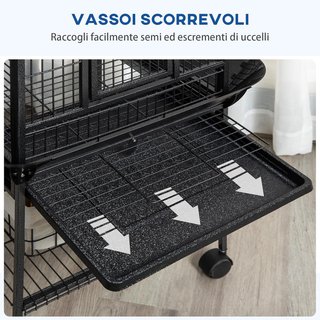 Jaula para Periquitos con 2 Posaderos de Madera y Escalera en Arco, Jaula para Aves de Acero con Múltiples Entradas, 62.5X62.5X156 Cm, Gris
