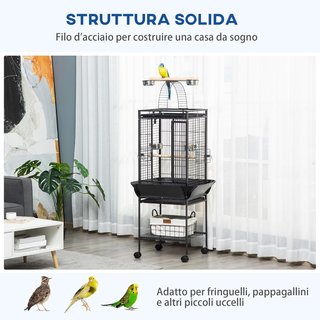 Jaula para Periquitos con 2 Posaderos de Madera y Escalera en Arco, Jaula para Aves de Acero con Múltiples Entradas, 62.5X62.5X156 Cm, Gris