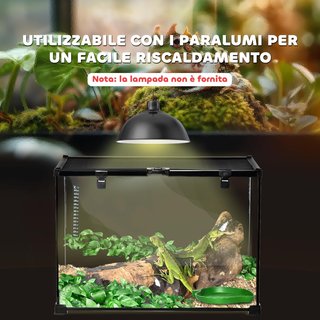 Terrario para Reptiles Elevado con Cerradura y Puerta de Alimentación, Terrario para Tortugas y Serpientes en Vidrio Templado y Malla Metálica, 50X30X35 Cm, Negro