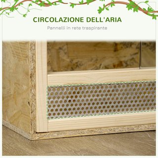 Terrario para Reptiles de Madera, Terrario con Puertas de Vidrio Deslizantes y Paneles de Malla, Terrario Multifuncional, 60X29.5X29.5 Cm, para Lagartos, Camaleones, Serpientes