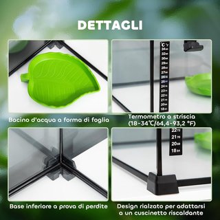 Terrario para Reptiles Elevado con Cerradura y Puerta de Alimentación, Terrario para Tortugas y Serpientes en Vidrio Templado y Malla Metálica, 50X30X25 Cm, Negro