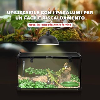 Terrario para Reptiles Elevado con Cerradura y Puerta de Alimentación, Terrario para Tortugas y Serpientes en Vidrio Templado y Malla Metálica, 50X30X25 Cm, Negro