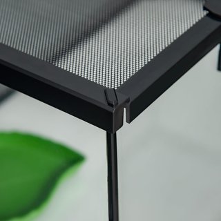 Terrario para Reptiles Elevado con Cerradura y Puerta de Alimentación, Terrario para Tortugas y Serpientes en Vidrio Templado y Malla Metálica, 50X30X25 Cm, Negro
