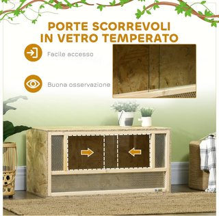 Terrario para Reptiles de Madera, Teca para Reptiles con Paneles de Malla y Puertas de Vidrio Deslizantes, Terrario Multiusos, para Camaleón, Lagartijas, Serpiente, 40X80X40 Cm