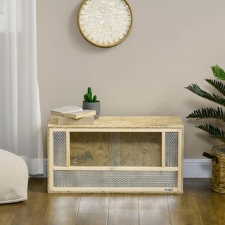 Terrario para Reptiles de Madera, Teca para Reptiles con Paneles de Malla y Puertas de Vidrio Deslizantes, Terrario Multiusos, para Camaleón, Lagartijas, Serpiente, 40X80X40 Cm