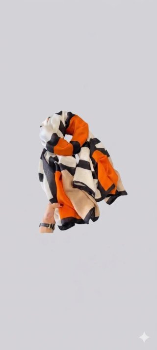 Foulard fantasia geometrica arancione e bianco