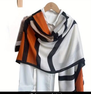 Foulard fantasia geometrica arancione e bianco