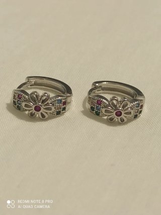 Pendientes plata baño flor circonitas