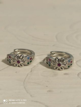 Pendientes plata baño flor circonitas