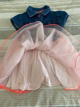 Abito Brums bambina in denim e tulle blu/rosa 18ms