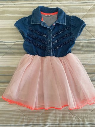 Abito Brums bambina in denim e tulle blu/rosa 18ms