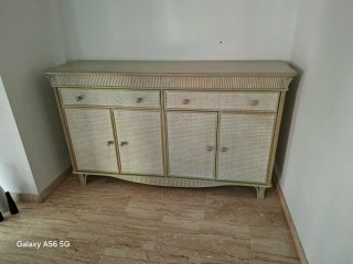 Aparador Rattan y Madera Beige/Dorado