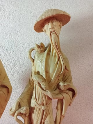 Coppia Statue Cinesi Simil Avorio Anni '60