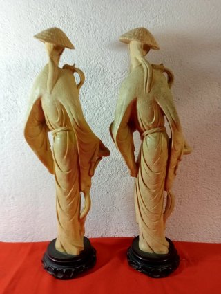 Coppia Statue Cinesi Simil Avorio Anni '60