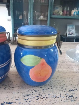 3 Barattoli Ceramica Blu con Limoni